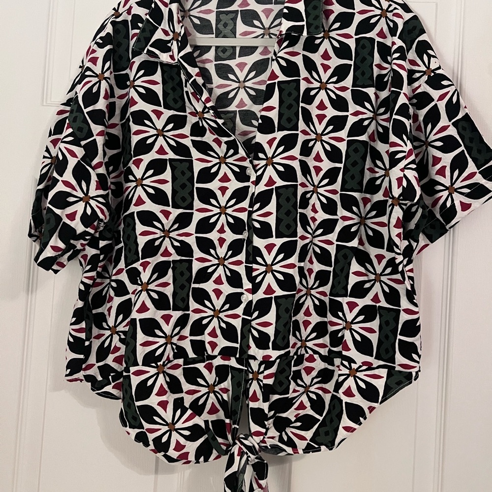 Elegant Black and White Floral Blouse